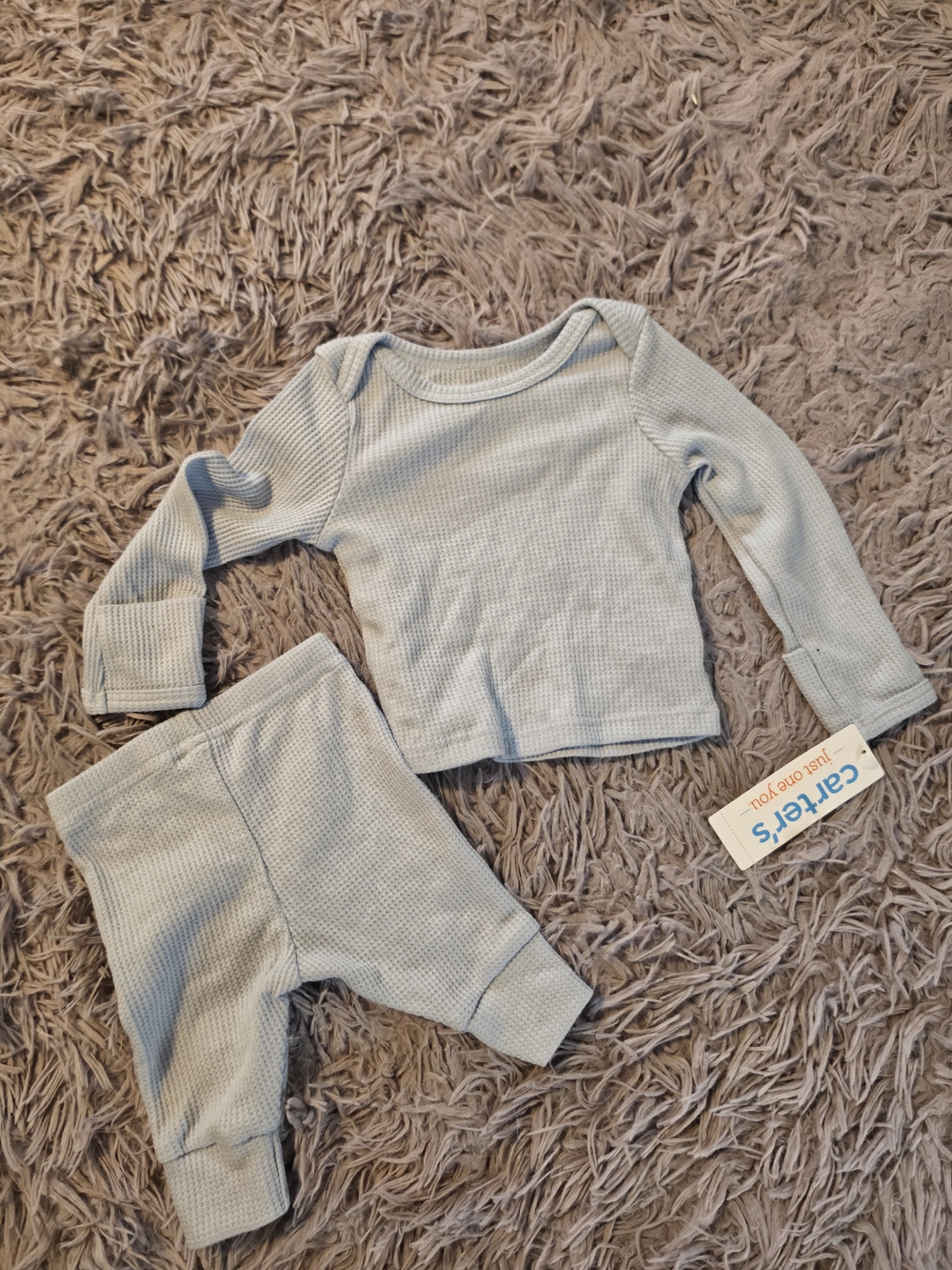 Carter's Newborn Blue Waffle Knit 2-Piece Set Long Sleeve Top & Pants